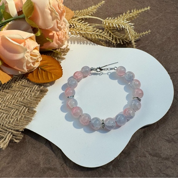 Blush Pink and Blue Beaded Bracelet - Picture 3 of 5